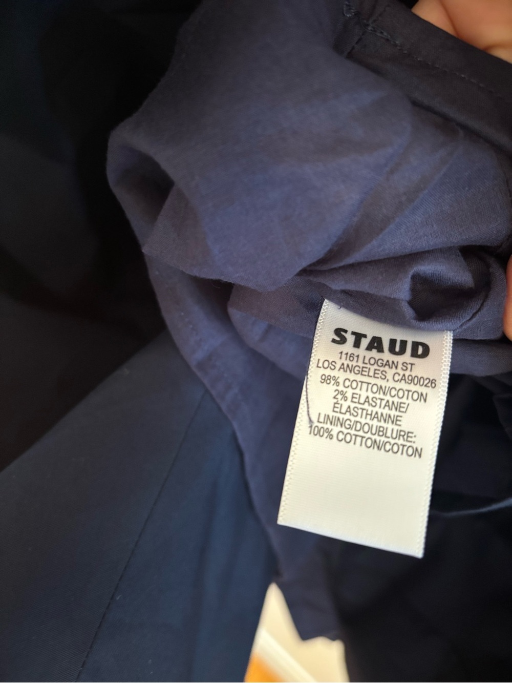 new Staud Wells paneled cotton poplin midi dress in navy blue - Picture 8 of 8